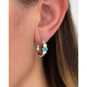 TURQUOISE ENAMEL SMALL HOOP EARRINGS