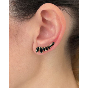 BLACK ZIRCONIA OVALS IN A HORN CLIMBER EARRINGS