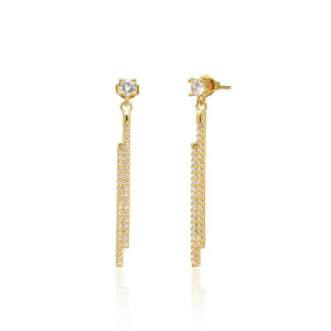 WHITE ZIRCONIA IN A HANGING DOUBLE THIN STICK EARRINGS