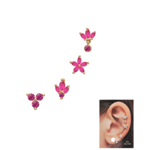 SET DE 4 PIERCINGS RUBÍ: TRÉBOL, PISADA, ESTRELLA Y CORONA CON COLGANTE.