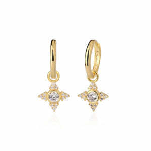 4-POINTED STAR WITH WHITE ZIRCONIA PENDANT MINI HOOP EARRINGS