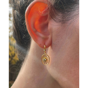 RADIAL OVAL-SHAPED PLATE WITH WHITE ZIRCONIA MINI HOOP EARRINGS