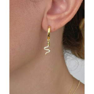 SNAKE WITH WHITE ZIRCONIA PENDANT MINI HOOP EARRINGS