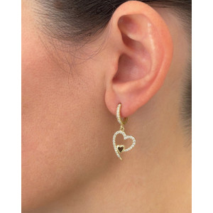 OPEN HEART WITH WHITE ZIRCONIA PENDANT MINI HOOP EARRINGS