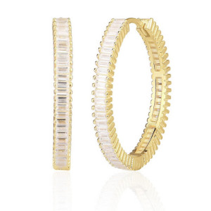 WHITE ZIRCONIA MINI BAGUETTES HOOP EARRINGS