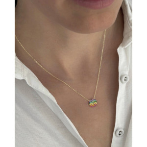 MULTICOLOR PAVE MEDIUM SPHERE PENDANT NECKLACE