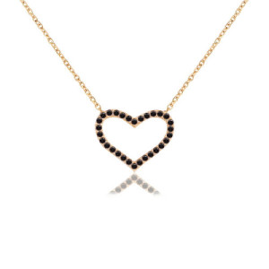 HEART-SHAPED PROFILE IN BLACK ZIRCONIA PENDANT NECKLACE