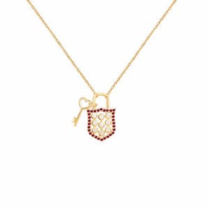 WHITE PADLOCK WITH RUBY PROFILE AND SMOOTH MINI KEY PENDANT NECKLACE