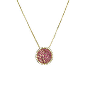 RUBY ZIRCONIA CIRCLE WITH WHITE PROFILE PENDANT NECKLACE