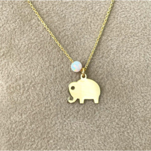 SMOOTH ELEPHANT PLATE WITH OPAL BEAD PENDANT NECKLACE