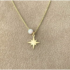 COLLAR COLGANTE PLACA LISA ESTRELLA CON BOLITA ÓPALO