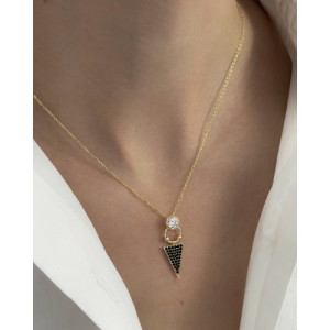 WHITE ZIRCONIA WITH BLACK TRIANGLE AND HOOP PENDANT NECKLACE