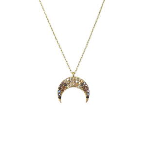 MOON IN EART TONES ZIRCONIA PENDANT NECKLACE