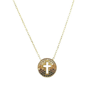 EARTH TONES CIRCLE WITH A DIE-CUT CROSS PENDANT NECKLACE