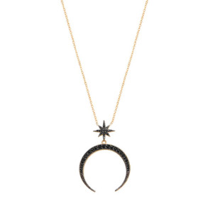 STAR AND MOON IN BLACK ZIRCONIA PENDANT NECKLACE