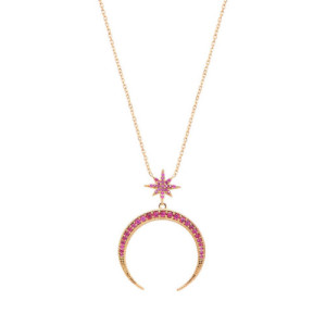 STAR AND MOON IN RUBY ZIRCONIA PENDANT NECKLACE