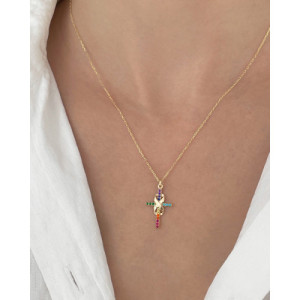 MULTICOLOR CROSS WITH INFINITY SYMBOL PENDANT NECKLACE
